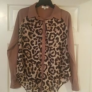 Leopard Cheetah Button Up Blouse Top